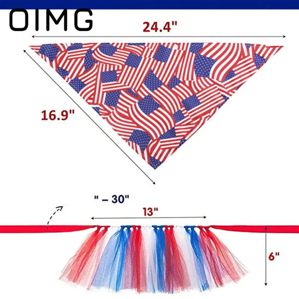 American Independence Day Dog Saliva Towel Pet Cat Mesh Tutu Skirt Puppy Dress Up Party Supplies 2Pc Set Schnauzer Papillon