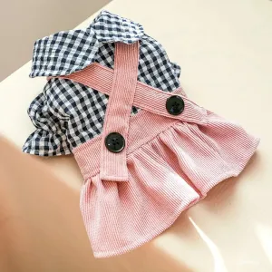 Black Button Plaid Dress for Dogs & Cats | Spring/Summer Pet Clothing | Stylish Skirt for Small & Medium Pets