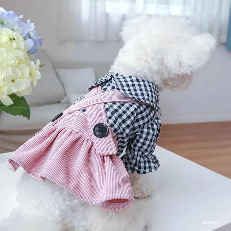 Black Button Plaid Dress for Dogs & Cats | Spring/Summer Pet Clothing | Stylish Skirt for Small & Medium Pets