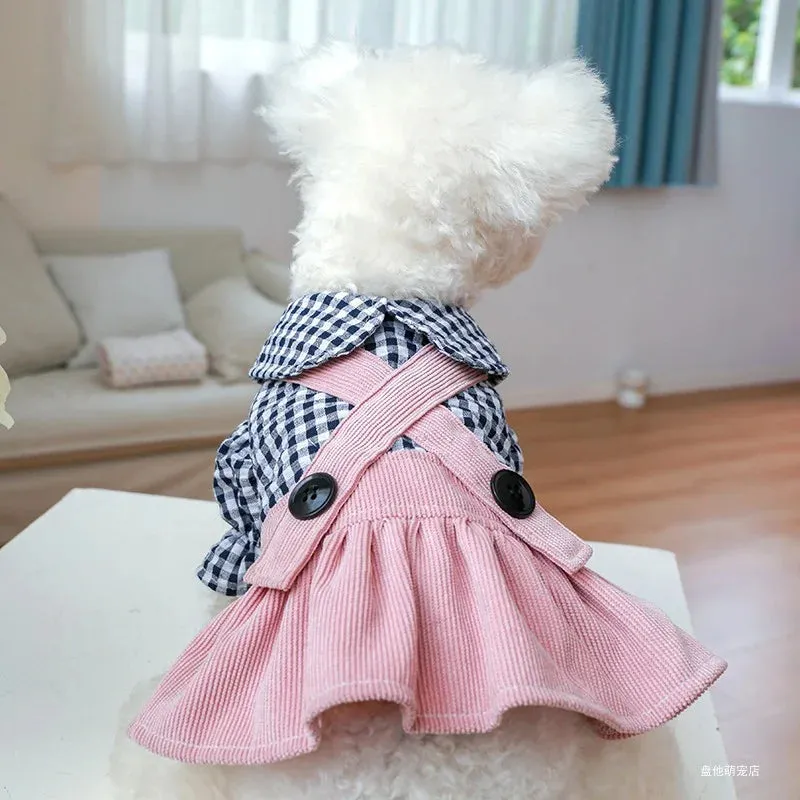 Black Button Plaid Dress for Dogs & Cats | Spring/Summer Pet Clothing | Stylish Skirt for Small & Medium Pets