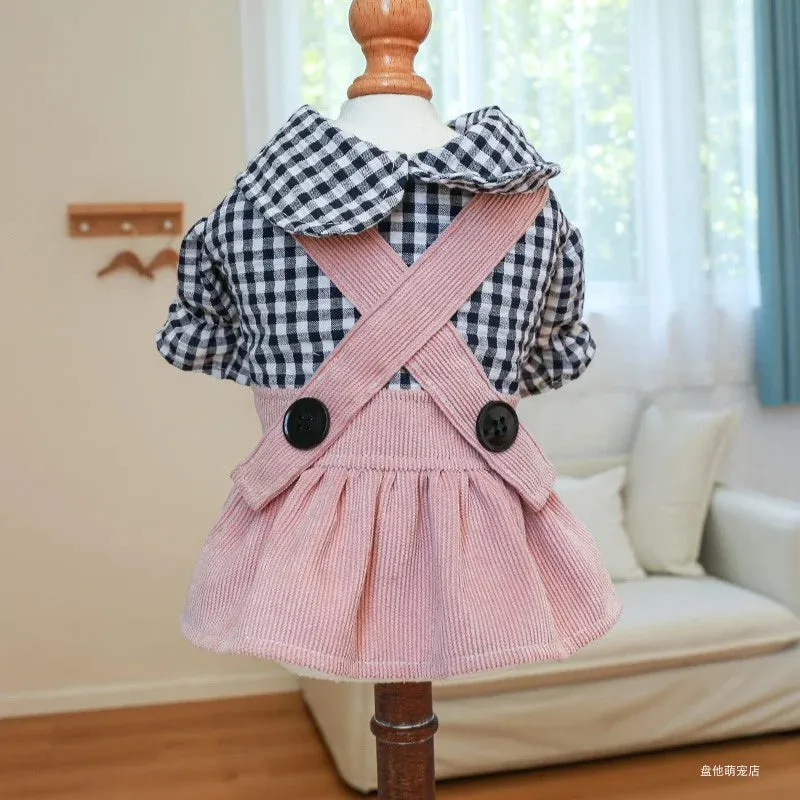 Black Button Plaid Dress for Dogs & Cats | Spring/Summer Pet Clothing | Stylish Skirt for Small & Medium Pets