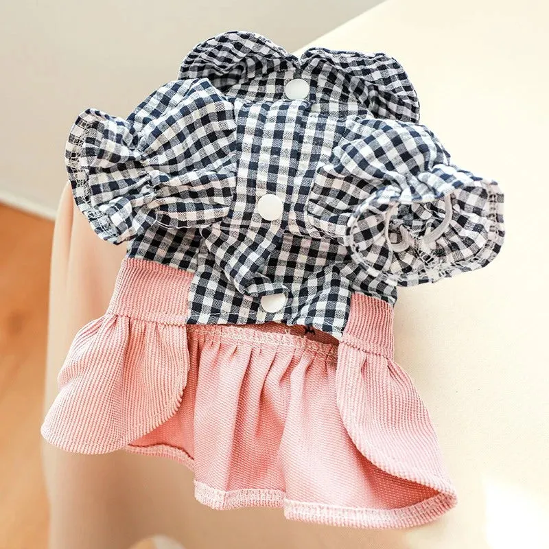 Black Button Plaid Dress for Dogs & Cats | Spring/Summer Pet Clothing | Stylish Skirt for Small & Medium Pets