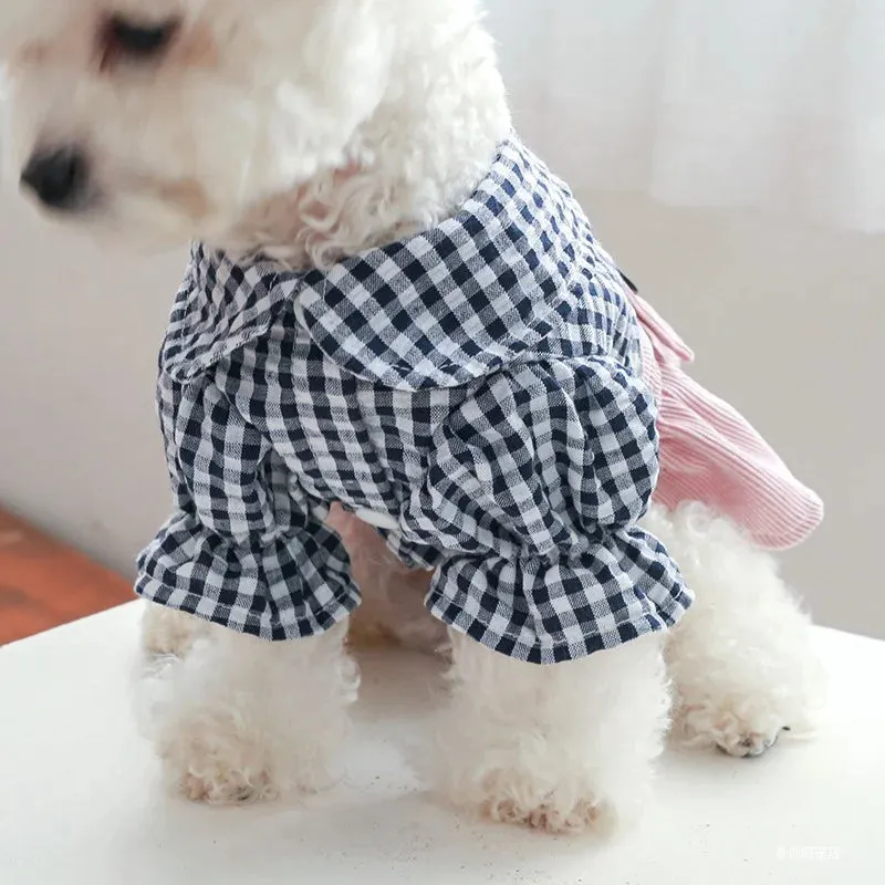 Black Button Plaid Dress for Dogs & Cats | Spring/Summer Pet Clothing | Stylish Skirt for Small & Medium Pets
