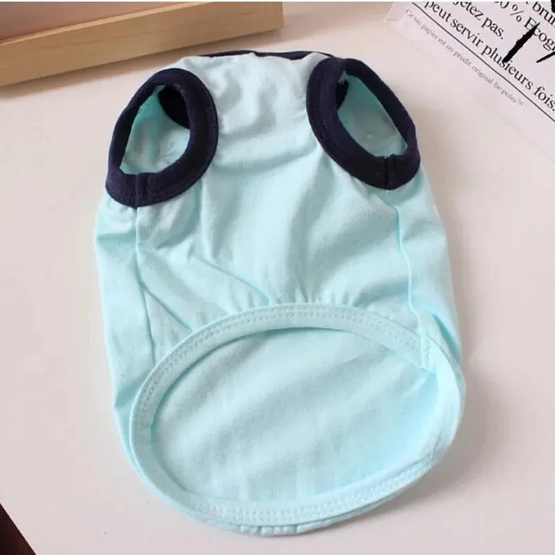 Blue Cotton Dog Vest with Turndown Collar | Costume for Teddy, Bulldog | Spring Summer Cat Clothes
