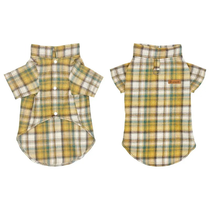 Classic Plaid Puppy Dog T-Shirt with Buckle | Fashion Pet Clothes for Small and Medium Dogs | Pomeranian Shiba Inu Cat Mascotas T-Shirts