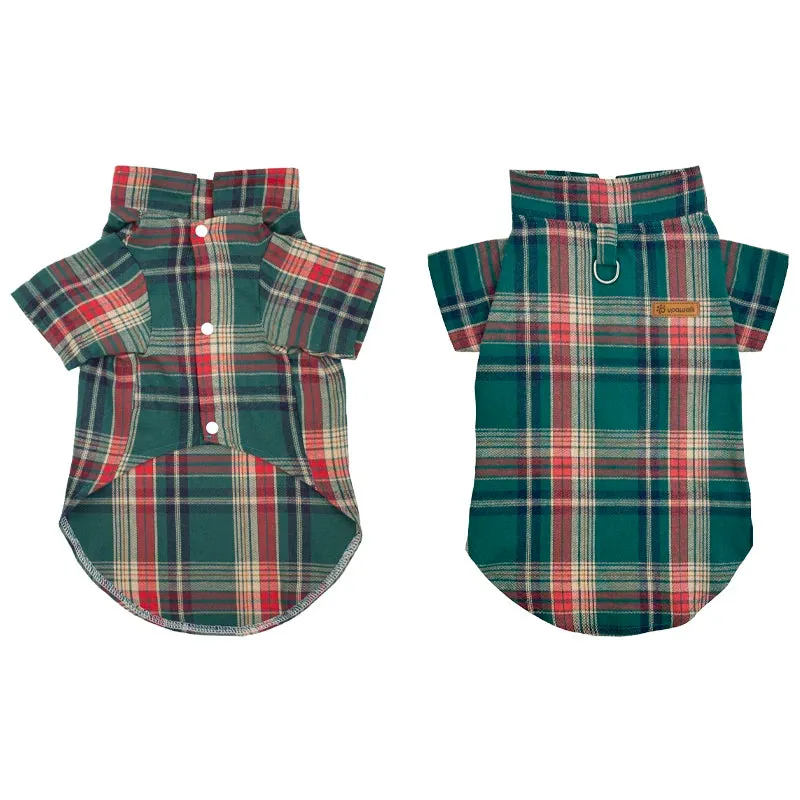 Classic Plaid Puppy Dog T-Shirt with Buckle | Fashion Pet Clothes for Small and Medium Dogs | Pomeranian Shiba Inu Cat Mascotas T-Shirts