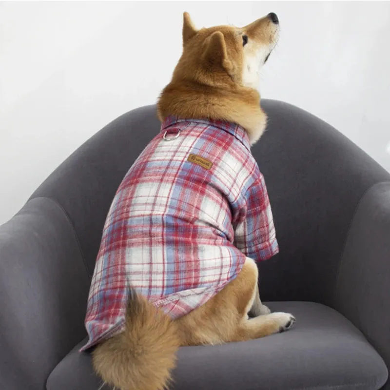 Classic Plaid Puppy Dog T-Shirt with Buckle | Fashion Pet Clothes for Small and Medium Dogs | Pomeranian Shiba Inu Cat Mascotas T-Shirts