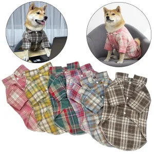 Classic Plaid Puppy Dog T-Shirt with Buckle | Fashion Pet Clothes for Small and Medium Dogs | Pomeranian Shiba Inu Cat Mascotas T-Shirts