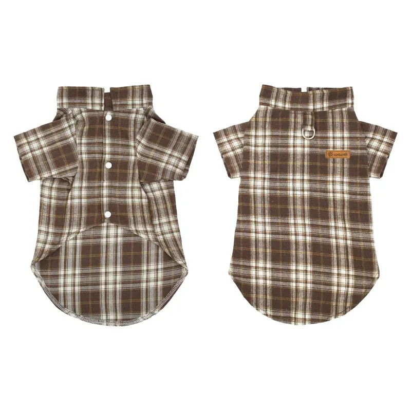 Classic Plaid Puppy Dog T-Shirt with Buckle | Fashion Pet Clothes for Small and Medium Dogs | Pomeranian Shiba Inu Cat Mascotas T-Shirts