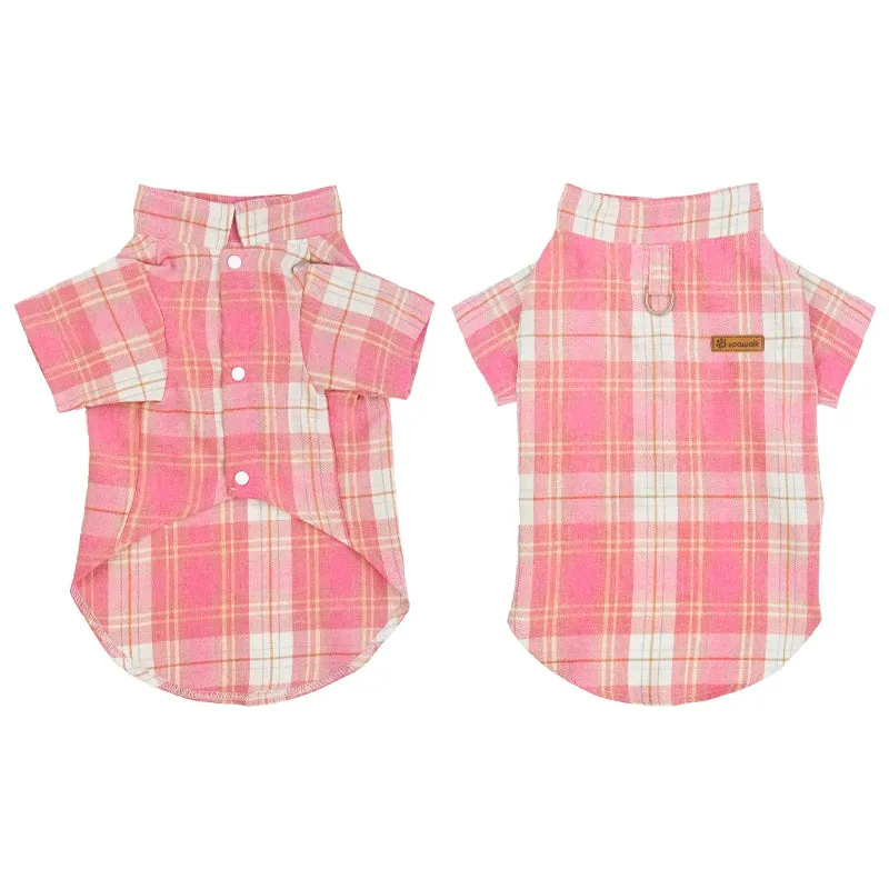 Classic Plaid Puppy Dog T-Shirt with Buckle | Fashion Pet Clothes for Small and Medium Dogs | Pomeranian Shiba Inu Cat Mascotas T-Shirts