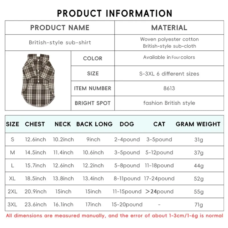Classic Plaid Puppy Dog T-Shirt with Buckle | Fashion Pet Clothes for Small and Medium Dogs | Pomeranian Shiba Inu Cat Mascotas T-Shirts