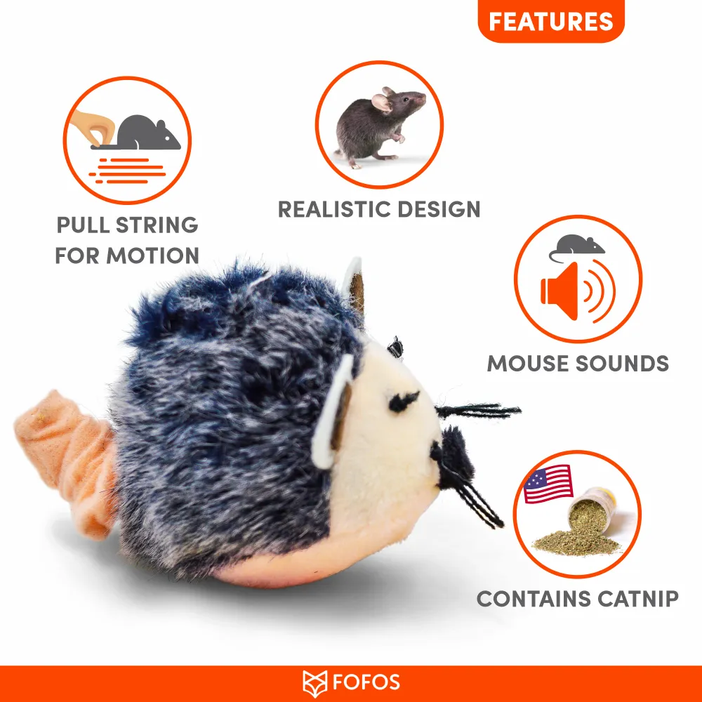 Fofos Pull String & Sound Chip Mouse Shaped Electronic Toy for Cats (Grey)