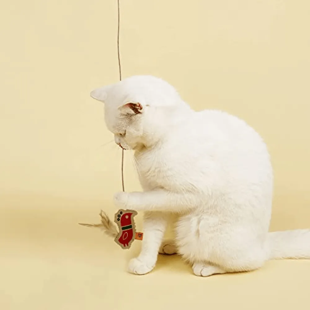 Fofos Scandi Rooster with Wooden Stick Toy for Cats