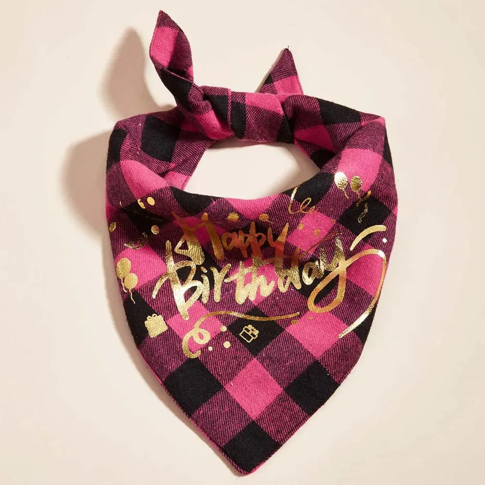 Happy Birthday Plaid Dog Bandana | Triangle Scarf Bib for Small, Medium, and Large Dogs and Cats | Pet Gifts and Party Supplies | Alo Trendy