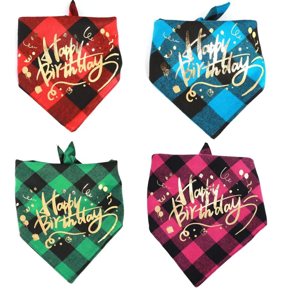 Happy Birthday Plaid Dog Bandana | Triangle Scarf Bib for Small, Medium, and Large Dogs and Cats | Pet Gifts and Party Supplies | Alo Trendy