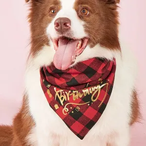 Happy Birthday Plaid Dog Bandana | Triangle Scarf Bib for Small, Medium, and Large Dogs and Cats | Pet Gifts and Party Supplies | Alo Trendy