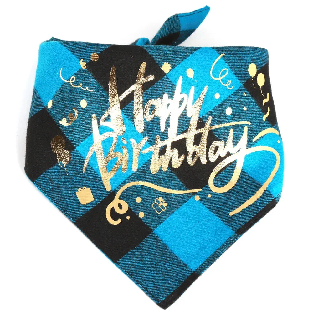 Happy Birthday Plaid Dog Bandana | Triangle Scarf Bib for Small, Medium, and Large Dogs and Cats | Pet Gifts and Party Supplies | Alo Trendy