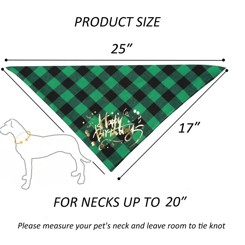 Happy Birthday Plaid Dog Bandana | Triangle Scarf Bib for Small, Medium, and Large Dogs and Cats | Pet Gifts and Party Supplies | Alo Trendy