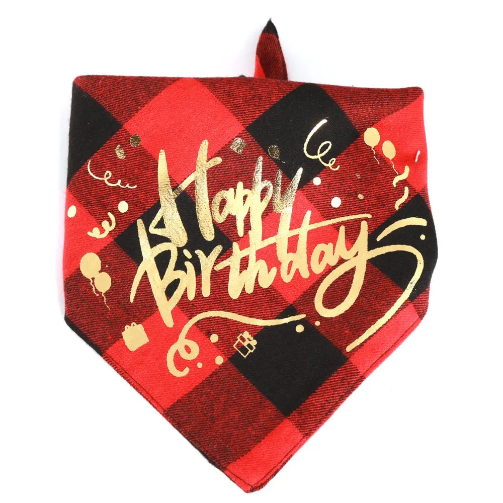 Happy Birthday Plaid Dog Bandana | Triangle Scarf Bib for Small, Medium, and Large Dogs and Cats | Pet Gifts and Party Supplies | Alo Trendy