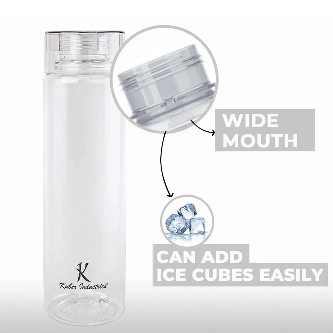 Kuber Industries Set of 4 Plastic Water Bottle | 1 Litre Round Plastic Water Bottle | Refrigerator Safe and BPA free Water Bottle | Perfect For School College Work Gym | Pack of 4 | Transparent