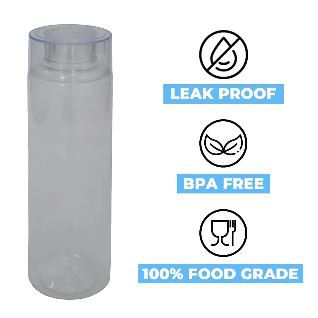 Kuber Industries Set of 4 Plastic Water Bottle | 1 Litre Round Plastic Water Bottle | Refrigerator Safe and BPA free Water Bottle | Perfect For School College Work Gym | Pack of 4 | Transparent