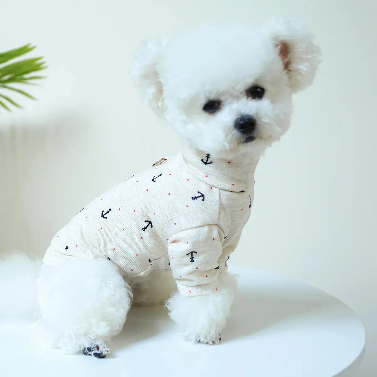 Nautical Chic: Spring and Autumn Thin Boat Anchor Pullover - Elastic Pajamas with Drawstring Buckle for Small to Medium Dogs and Cats