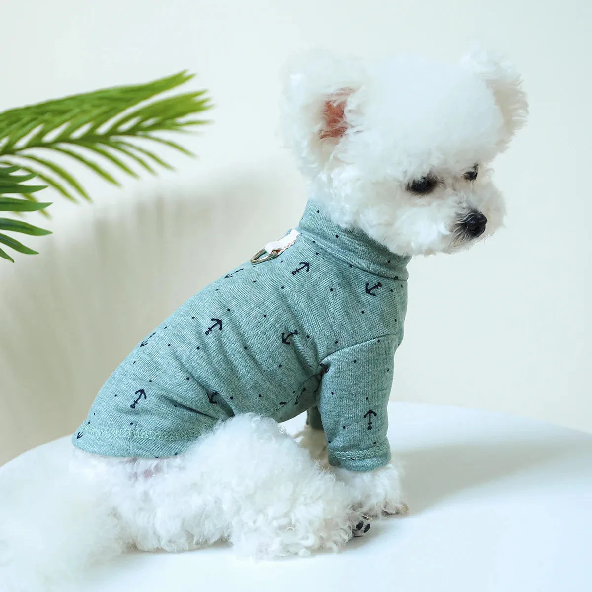 Nautical Chic: Spring and Autumn Thin Boat Anchor Pullover - Elastic Pajamas with Drawstring Buckle for Small to Medium Dogs and Cats