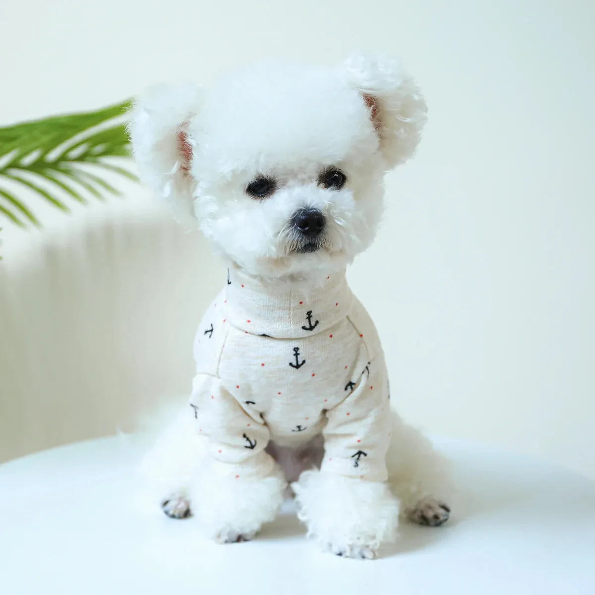 Nautical Chic: Spring and Autumn Thin Boat Anchor Pullover - Elastic Pajamas with Drawstring Buckle for Small to Medium Dogs and Cats