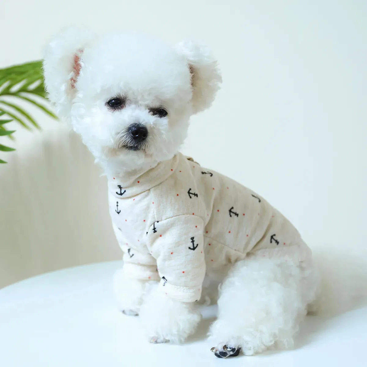 Nautical Chic: Spring and Autumn Thin Boat Anchor Pullover - Elastic Pajamas with Drawstring Buckle for Small to Medium Dogs and Cats