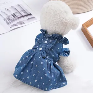 New Spring & Summer Soft Denim Ruffled Pet Dress – Stylish Skirt for Cats & Dogs
