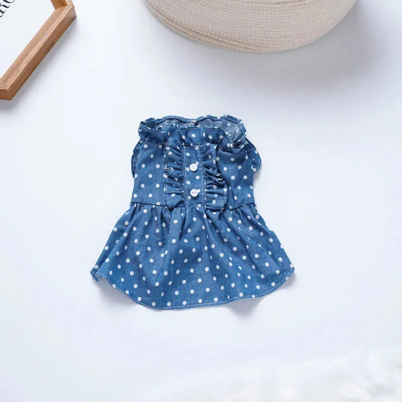 New Spring & Summer Soft Denim Ruffled Pet Dress – Stylish Skirt for Cats & Dogs