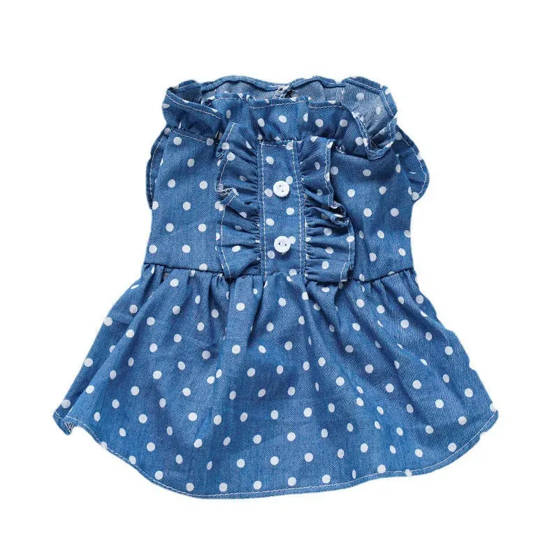 New Spring & Summer Soft Denim Ruffled Pet Dress – Stylish Skirt for Cats & Dogs