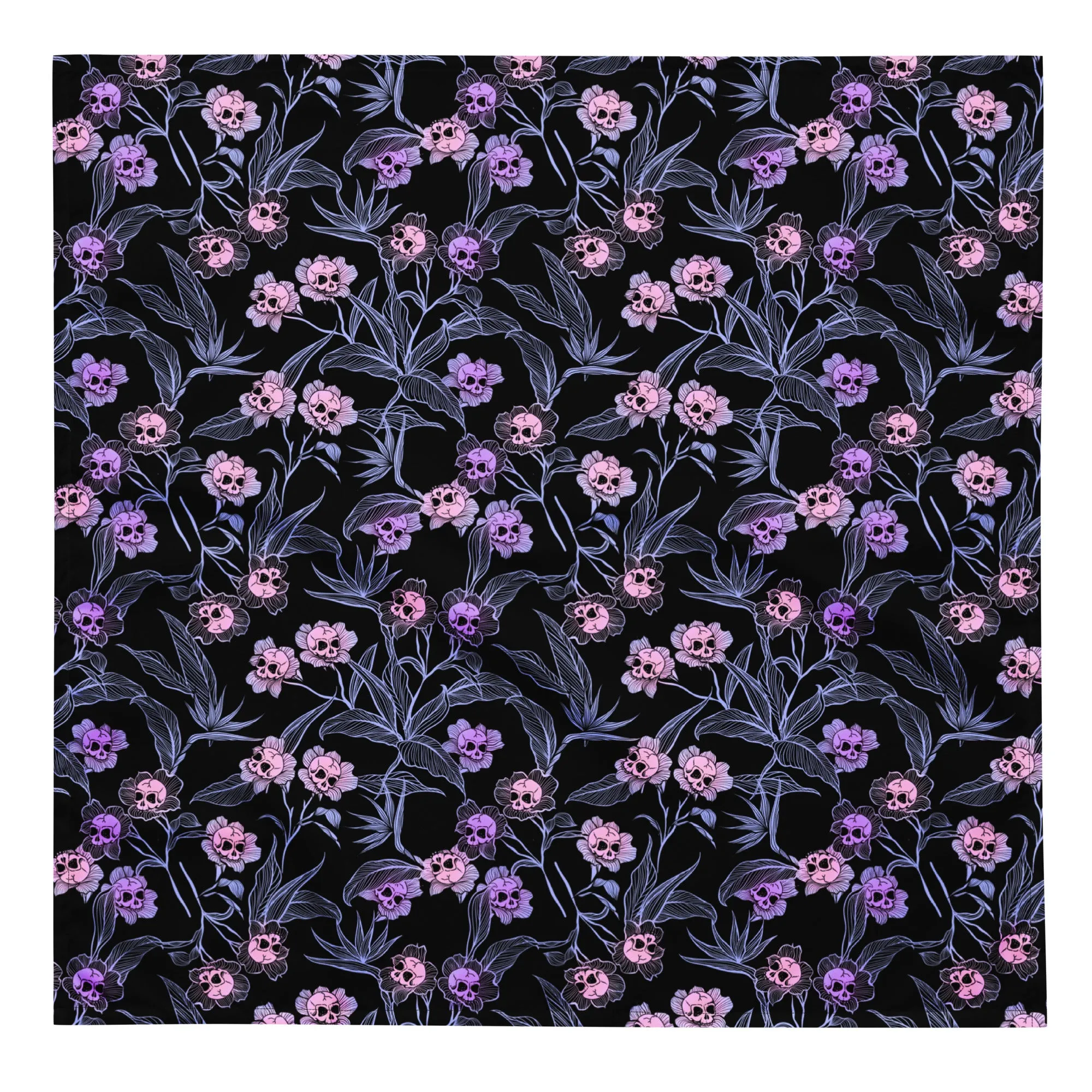Pastel Goth Floral Bandana - Pink   Black