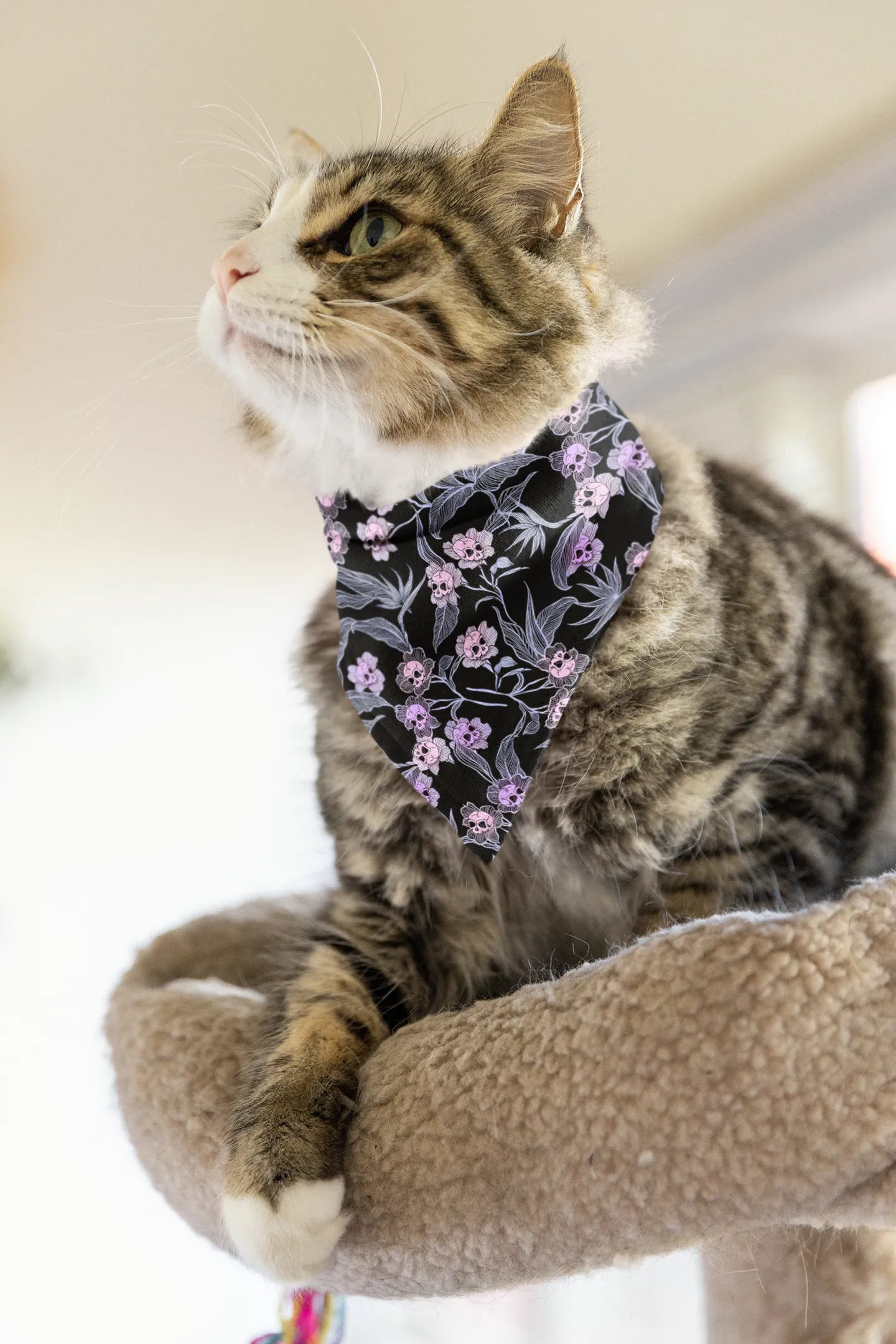 Pastel Goth Floral Bandana - Pink   Black