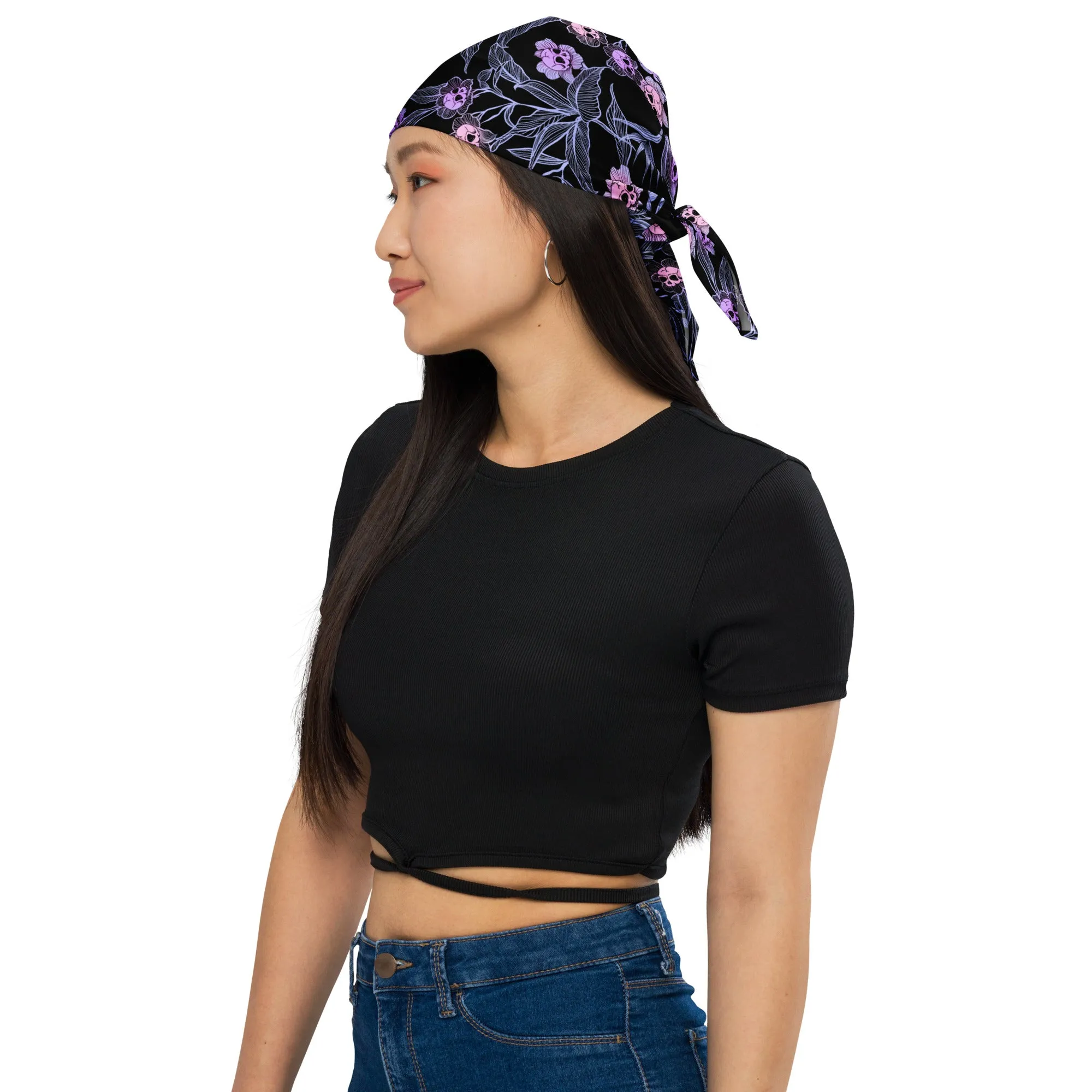 Pastel Goth Floral Bandana - Pink   Black