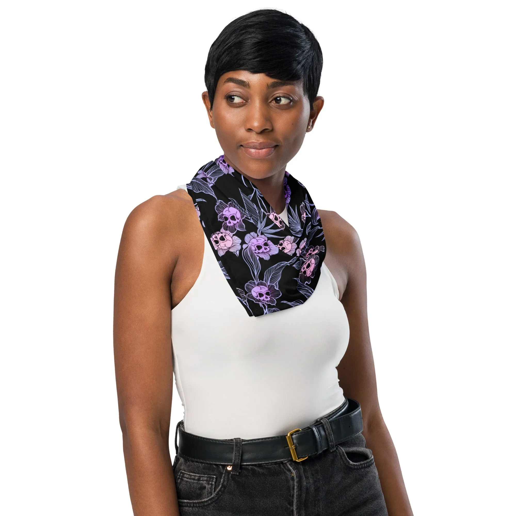 Pastel Goth Floral Bandana - Pink   Black