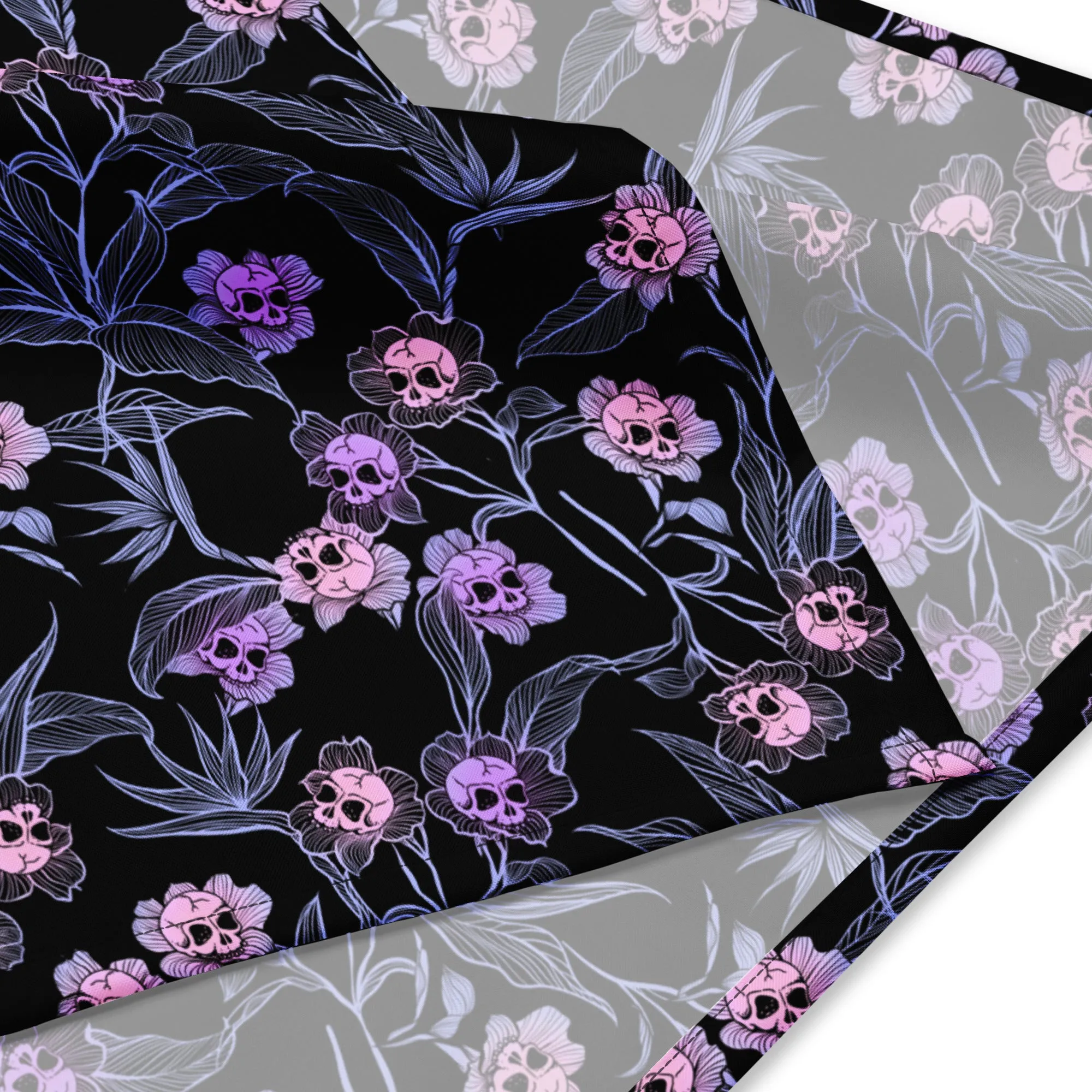 Pastel Goth Floral Bandana - Pink   Black
