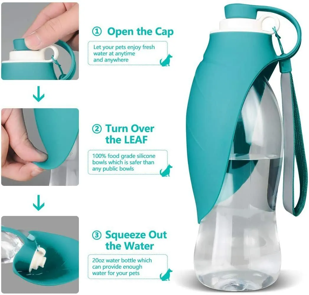 Pet Water Bottle for Travel Portable Water Dispenser for Dogs Pet Waste Bag 20Oz