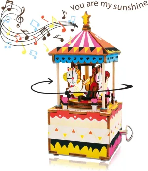 Rolife 3D Merry-Go-Round Wooden Puzzles Diy Music Box Models Craft