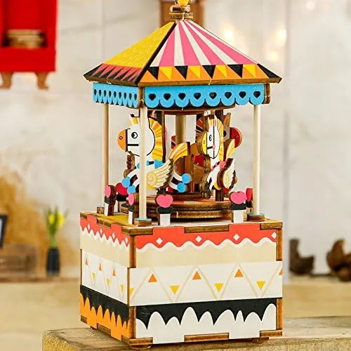 Rolife 3D Merry-Go-Round Wooden Puzzles Diy Music Box Models Craft