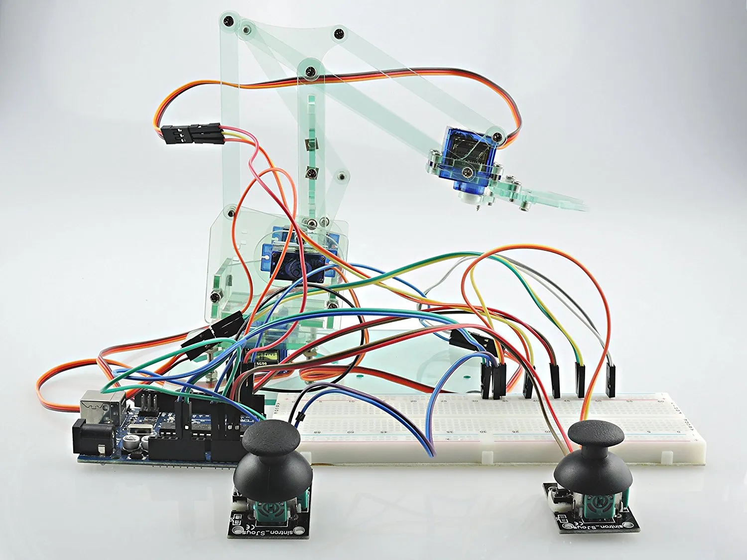[Sintron] Mini Industrial Robotic Arm Kit, Mechanic Arm & DIY Robot Toy   Servos Joysticks UNO R3 Laser Cut Components for Arduino Education Starter