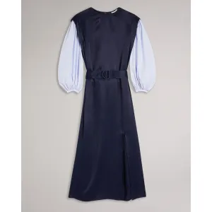 Women Wmd-Kaytei-Belted Midi Dress With Puff Sleeve - Navy
