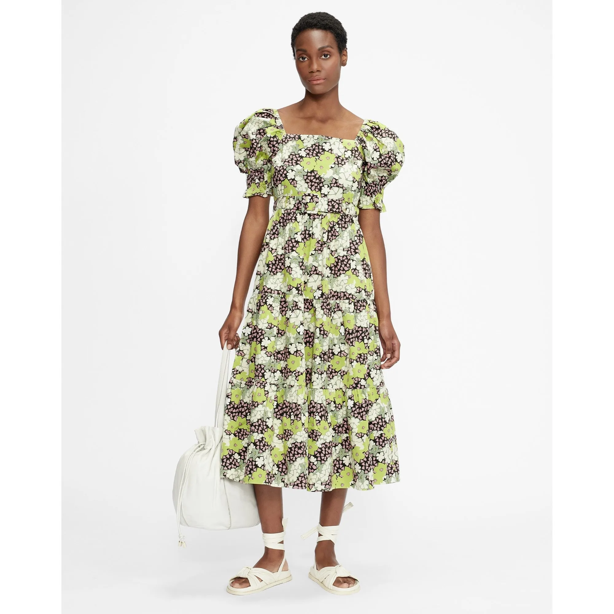 Women Wmd-Maysiie-Puff Sleeve Tiered Midi Dress - Dk-Green