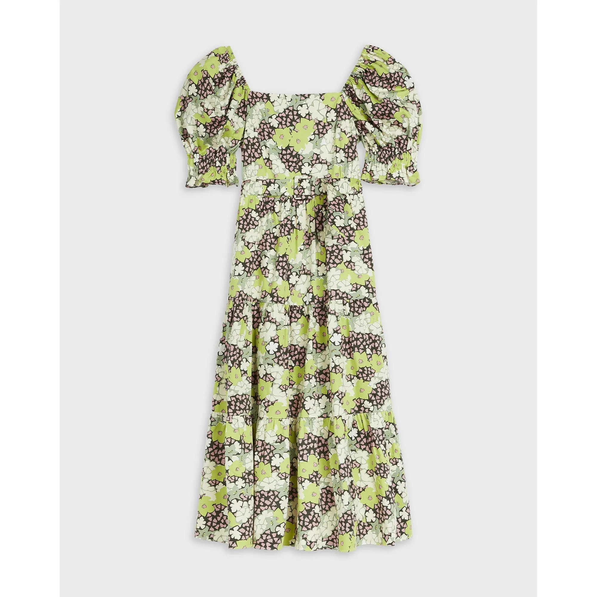 Women Wmd-Maysiie-Puff Sleeve Tiered Midi Dress - Dk-Green