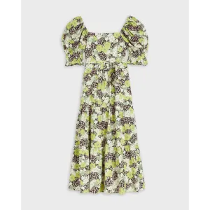 Women Wmd-Maysiie-Puff Sleeve Tiered Midi Dress - Dk-Green