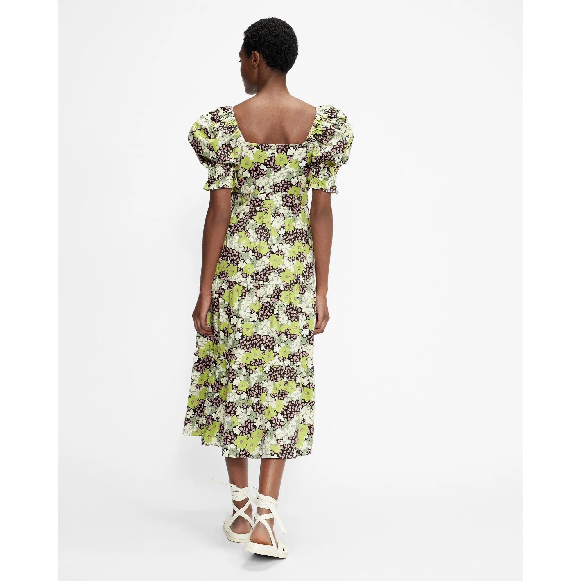 Women Wmd-Maysiie-Puff Sleeve Tiered Midi Dress - Dk-Green